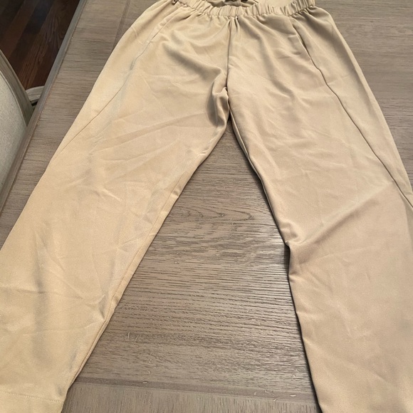 Beige dressy elastic waist and ankle pants - Picture 2 of 7